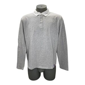 Kule Mens Polo Shirt Heather Gray Size L The Rugby Long Sleeve Buttoned Collar